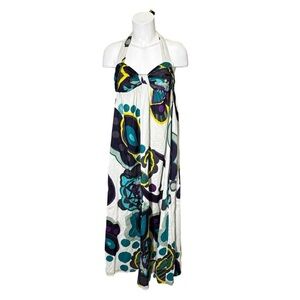 French Connection Graphic Print Halter Maxi Dress Size 8 100% Cotton